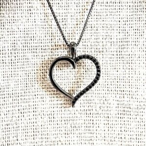 Sterling silver Black Rhodium Plated Half Black CZ Heart Necklace